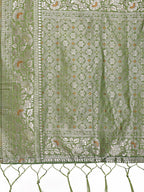 Shree Shyam Fashion Elegant Light Green Linen Cotton Saree with Silver Zari - Perfect Blend of Comfort & Charm | Grocsy