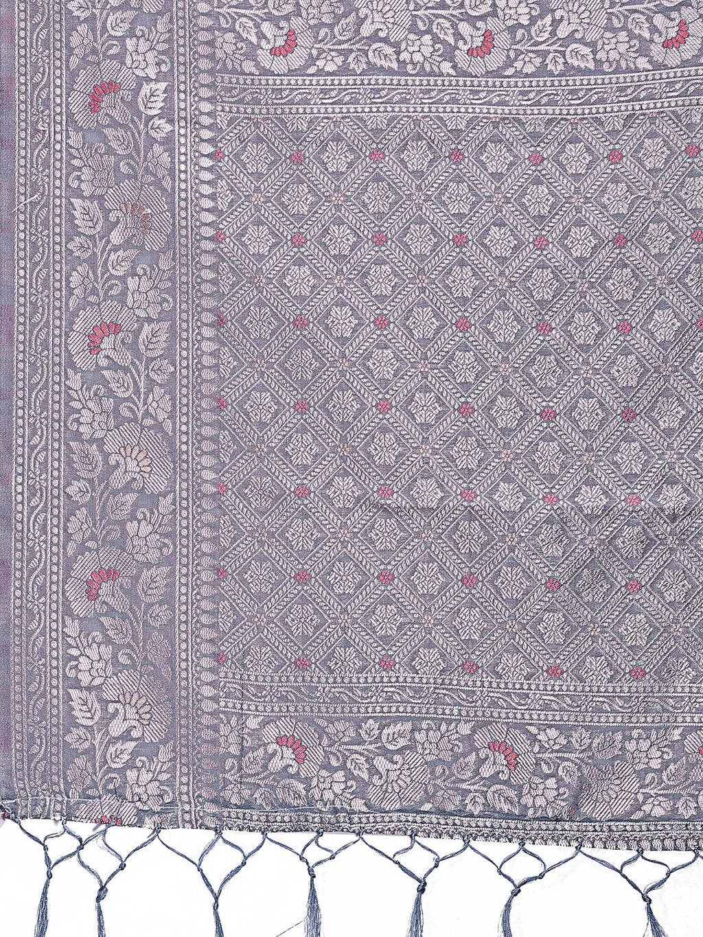 Shree Shyam Fashion Elegant Grey Linen Cotton Saree with Silver Zari - Perfect Blend of Comfort & Charm | Grocsy