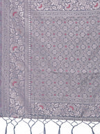Shree Shyam Fashion Elegant Grey Linen Cotton Saree with Silver Zari - Perfect Blend of Comfort & Charm | Grocsy