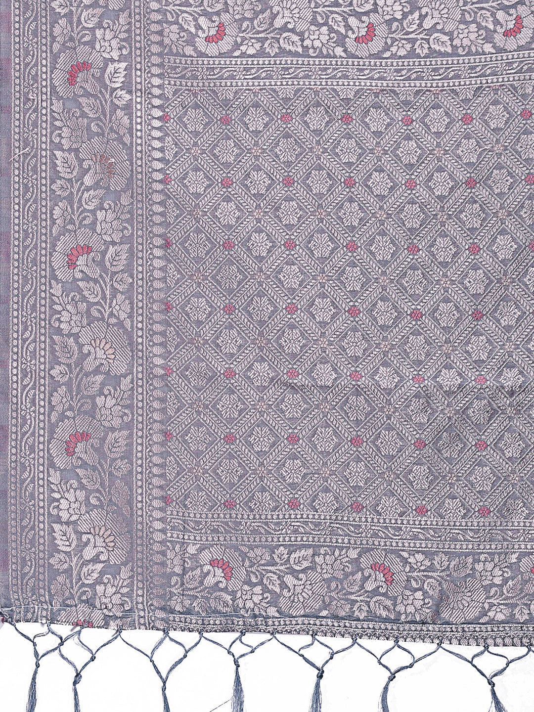 Shree Shyam Fashion Elegant Grey Linen Cotton Saree with Silver Zari - Perfect Blend of Comfort & Charm | Grocsy