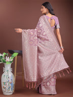 Shree Shyam Fashion Elegant Purple Linen Cotton Saree with Silver Zari - Perfect Blend of Comfort & Charm | Grocsy