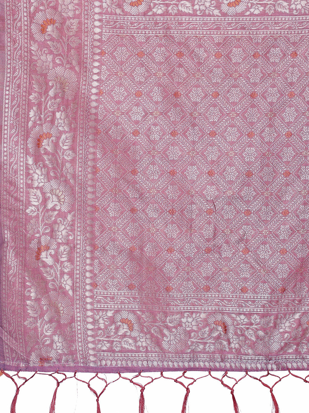 Shree Shyam Fashion Elegant Purple Linen Cotton Saree with Silver Zari - Perfect Blend of Comfort & Charm | Grocsy