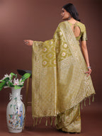 Shree Shyam Fashion Elegant Mustard Linen Cotton Saree with Silver Zari - Perfect Blend of Comfort & Charm | Grocsy