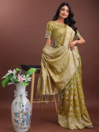 Shree Shyam Fashion Elegant Mustard Linen Cotton Saree with Silver Zari - Perfect Blend of Comfort & Charm | Grocsy