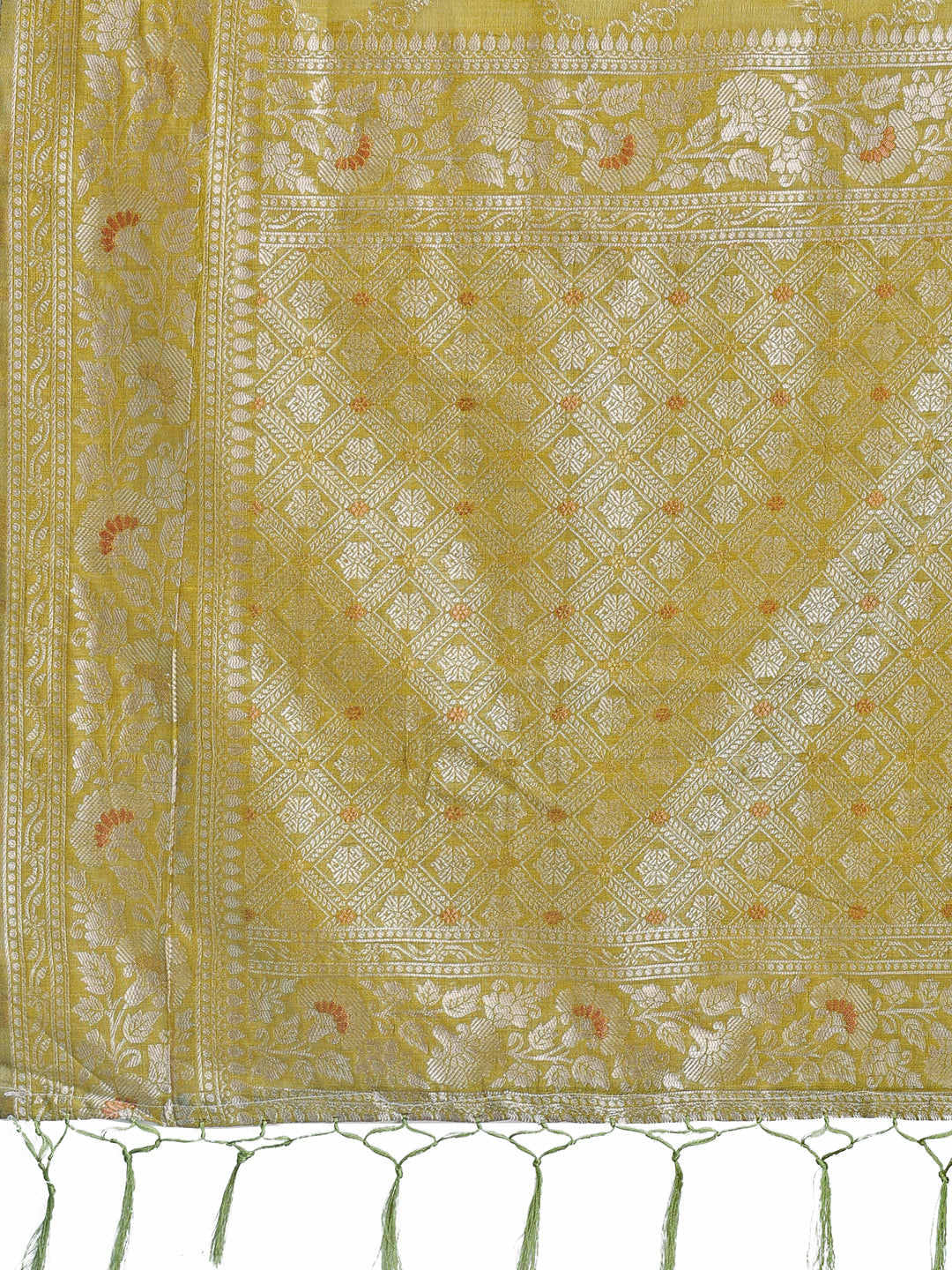 Shree Shyam Fashion Elegant Mustard Linen Cotton Saree with Silver Zari - Perfect Blend of Comfort & Charm | Grocsy
