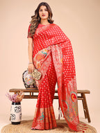Shree Shyam Fashion Majestic Red Linen Cotton Saree with Royal Peacock Pallu - A Celebration of Heritage and Grace | Grocsy