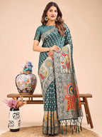 Shree Shyam Fashion Majestic Green Linen Cotton Saree with Royal Peacock Pallu - A Celebration of Heritage and Grace | Grocsy