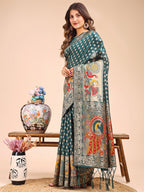 Shree Shyam Fashion Majestic Green Linen Cotton Saree with Royal Peacock Pallu - A Celebration of Heritage and Grace | Grocsy