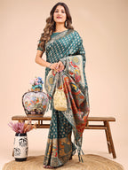 Shree Shyam Fashion Majestic Green Linen Cotton Saree with Royal Peacock Pallu - A Celebration of Heritage and Grace | Grocsy