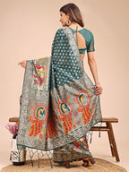Shree Shyam Fashion Majestic Green Linen Cotton Saree with Royal Peacock Pallu - A Celebration of Heritage and Grace | Grocsy