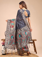 Shree Shyam Fashion Majestic Navy Blue Linen Cotton Saree with Royal Peacock Pallu - A Celebration of Heritage and Grace | Grocsy