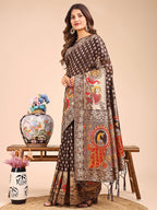 Shree Shyam Fashion Majestic Brown Linen Cotton Saree with Royal Peacock Pallu - A Celebration of Heritage and Grace | Grocsy