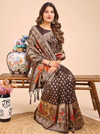 Shree Shyam Fashion Majestic Brown Linen Cotton Saree with Royal Peacock Pallu - A Celebration of Heritage and Grace | Grocsy