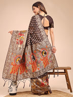 Shree Shyam Fashion Majestic Brown Linen Cotton Saree with Royal Peacock Pallu - A Celebration of Heritage and Grace | Grocsy