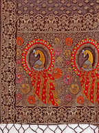 Shree Shyam Fashion Majestic Brown Linen Cotton Saree with Royal Peacock Pallu - A Celebration of Heritage and Grace | Grocsy