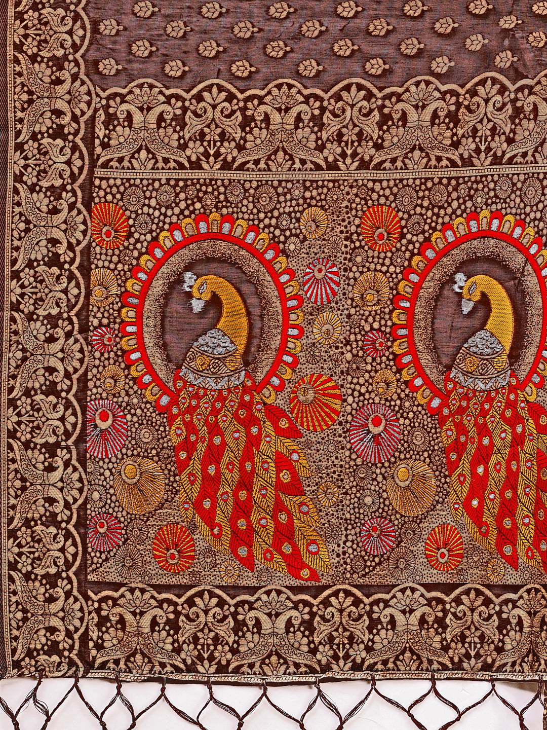 Shree Shyam Fashion Majestic Brown Linen Cotton Saree with Royal Peacock Pallu - A Celebration of Heritage and Grace | Grocsy