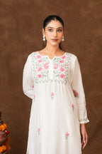 Gharana India Muslin A Line Kurta Set In Multi Colour Embroidery | Grocsy