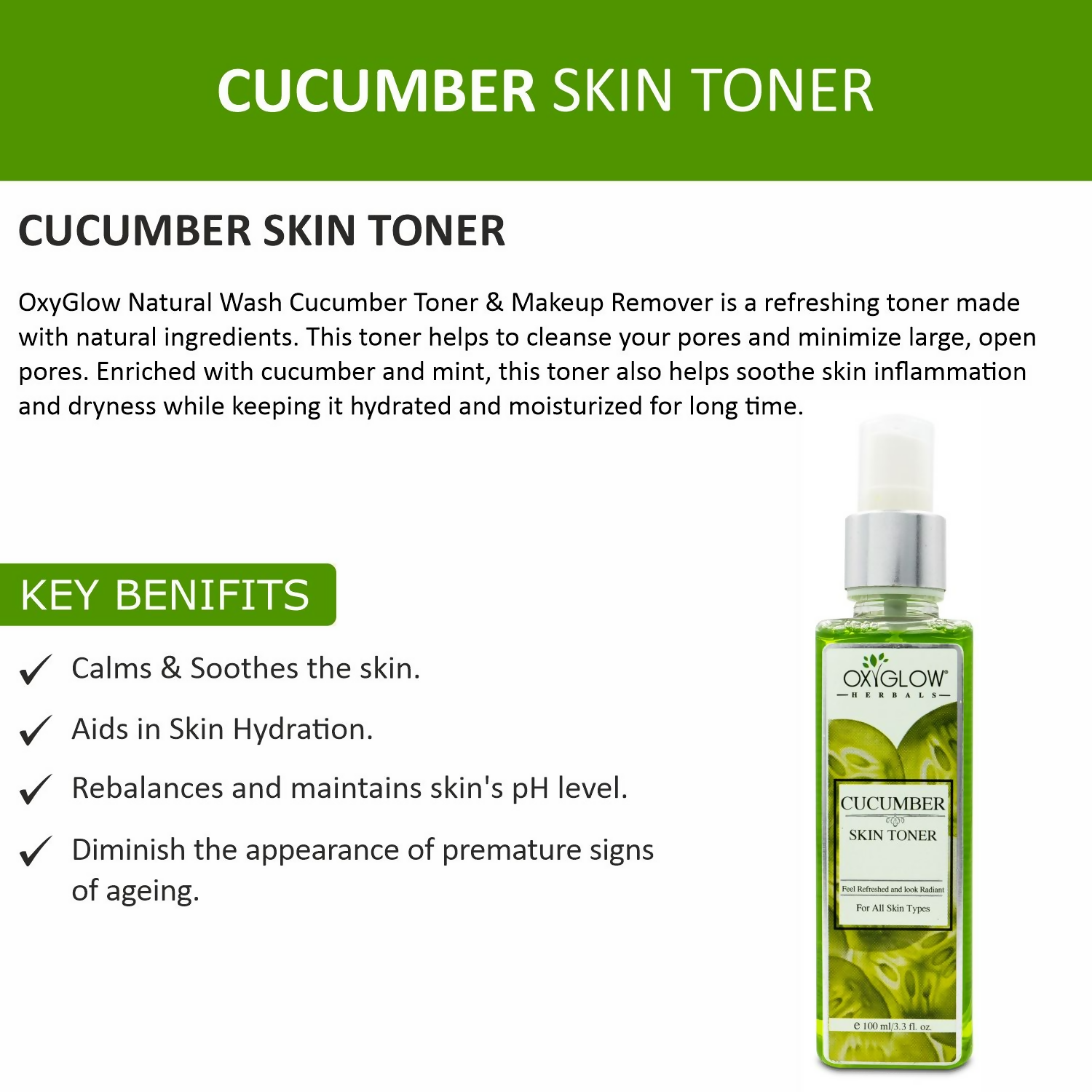 Oxyglow Herbals Cucumber Skin Toner | Grocsy
