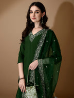 Hand Embroidered Kurta With Pant & Dupatta Premium Luxury, Green - Hiral Fashion | Grocsy