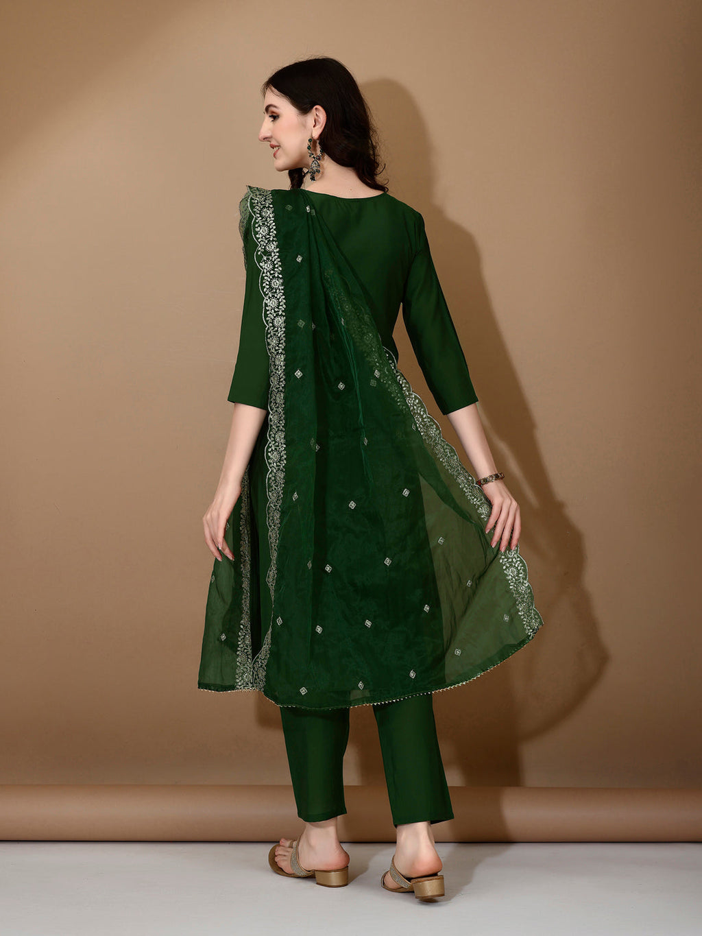Hand Embroidered Kurta With Pant & Dupatta Premium Luxury, Green - Hiral Fashion | Grocsy