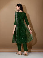 Hand Embroidered Kurta With Pant & Dupatta Premium Luxury, Green - Hiral Fashion | Grocsy