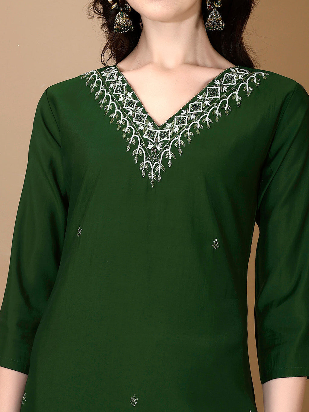 Hand Embroidered Kurta With Pant & Dupatta Premium Luxury, Green - Hiral Fashion | Grocsy