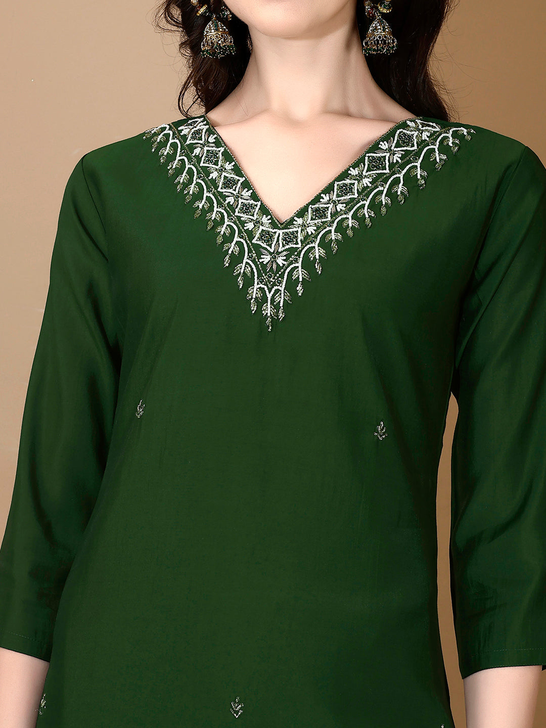 Hand Embroidered Kurta With Pant & Dupatta Premium Luxury, Green - Hiral Fashion | Grocsy