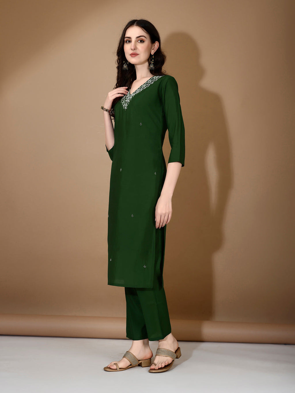 Hand Embroidered Kurta With Pant & Dupatta Premium Luxury, Green - Hiral Fashion | Grocsy