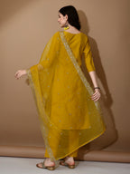 Hand Embroidered Kurta With Pant & Dupatta Premium Luxury, Mustard - Hiral Fashion | Grocsy