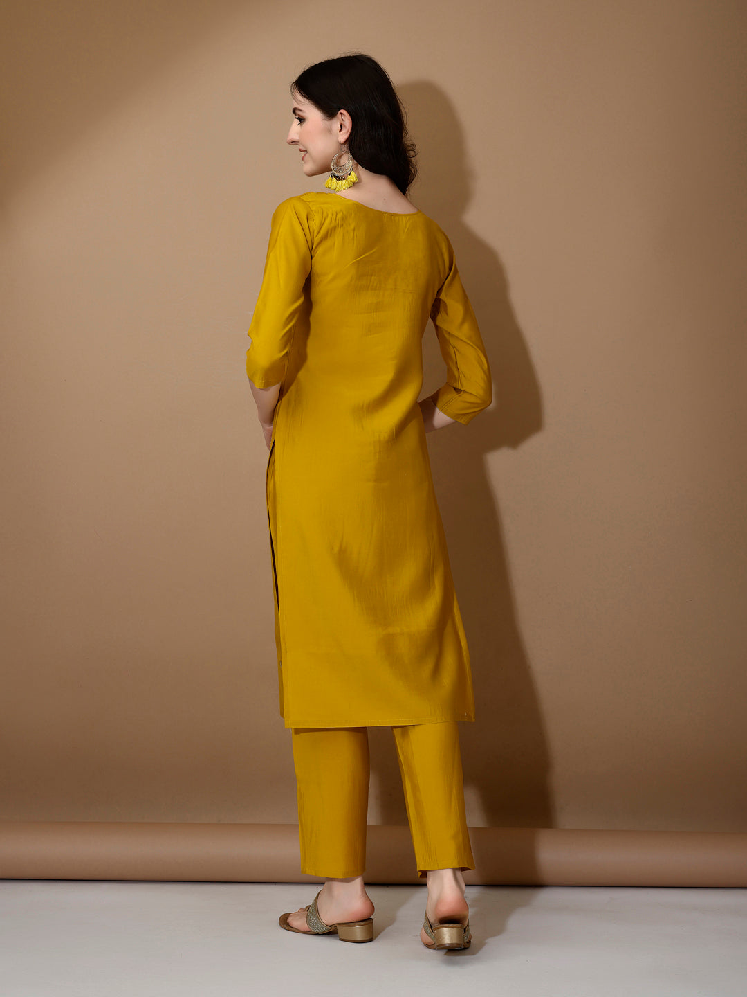 Hand Embroidered Kurta With Pant & Dupatta Premium Luxury, Mustard - Hiral Fashion | Grocsy