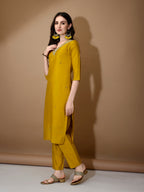Hand Embroidered Kurta With Pant & Dupatta Premium Luxury, Mustard - Hiral Fashion | Grocsy