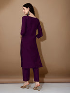 Hand Embroidered Kurta With Pant & Dupatta Premium Luxury, Purple - Hiral Fashion | Grocsy