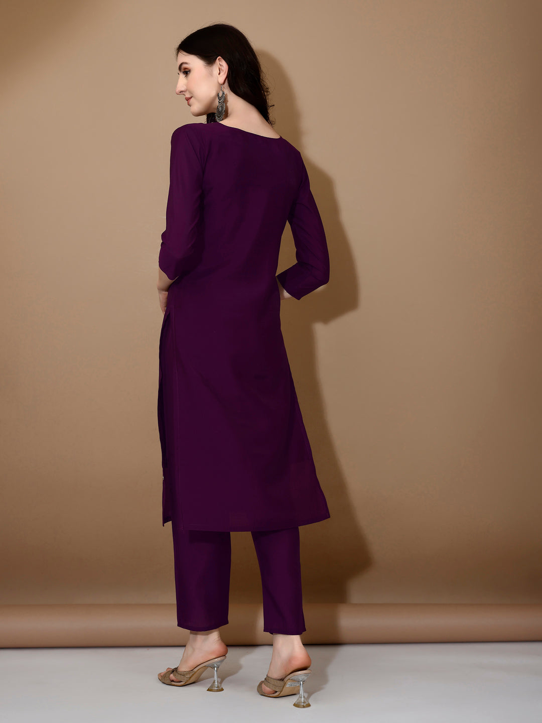 Hand Embroidered Kurta With Pant & Dupatta Premium Luxury, Purple - Hiral Fashion | Grocsy