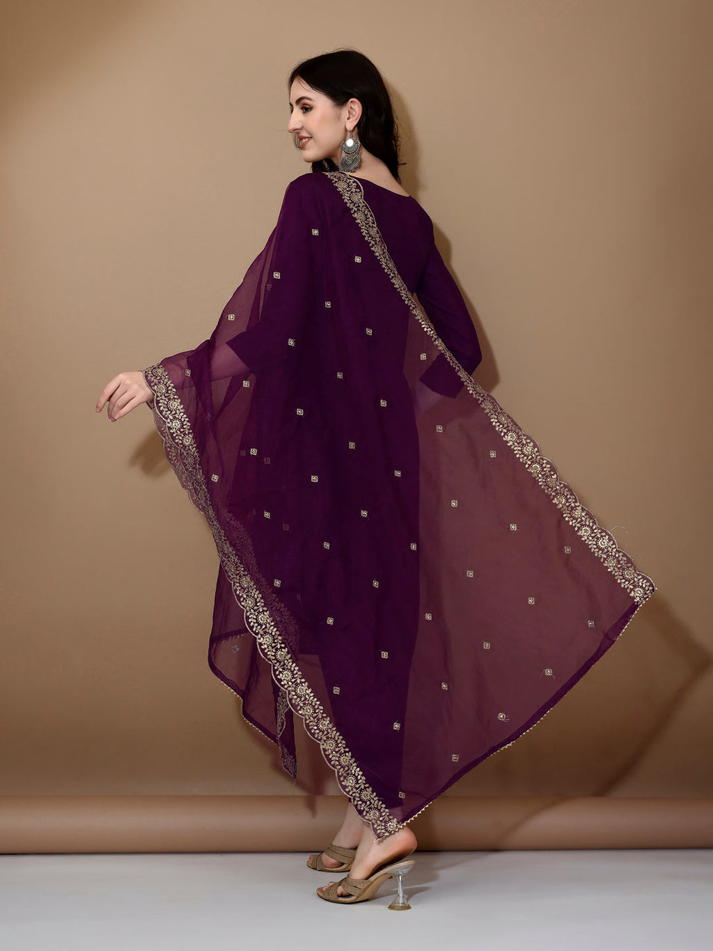 Hand Embroidered Kurta With Pant & Dupatta Premium Luxury, Purple - Hiral Fashion | Grocsy