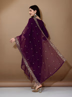 Hand Embroidered Kurta With Pant & Dupatta Premium Luxury, Purple - Hiral Fashion | Grocsy