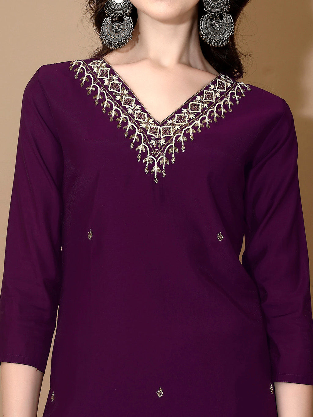 Hand Embroidered Kurta With Pant & Dupatta Premium Luxury, Purple - Hiral Fashion | Grocsy