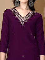 Hand Embroidered Kurta With Pant & Dupatta Premium Luxury, Purple - Hiral Fashion | Grocsy