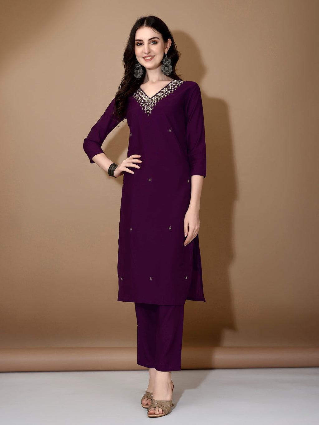 Hand Embroidered Kurta With Pant & Dupatta Premium Luxury, Purple - Hiral Fashion | Grocsy