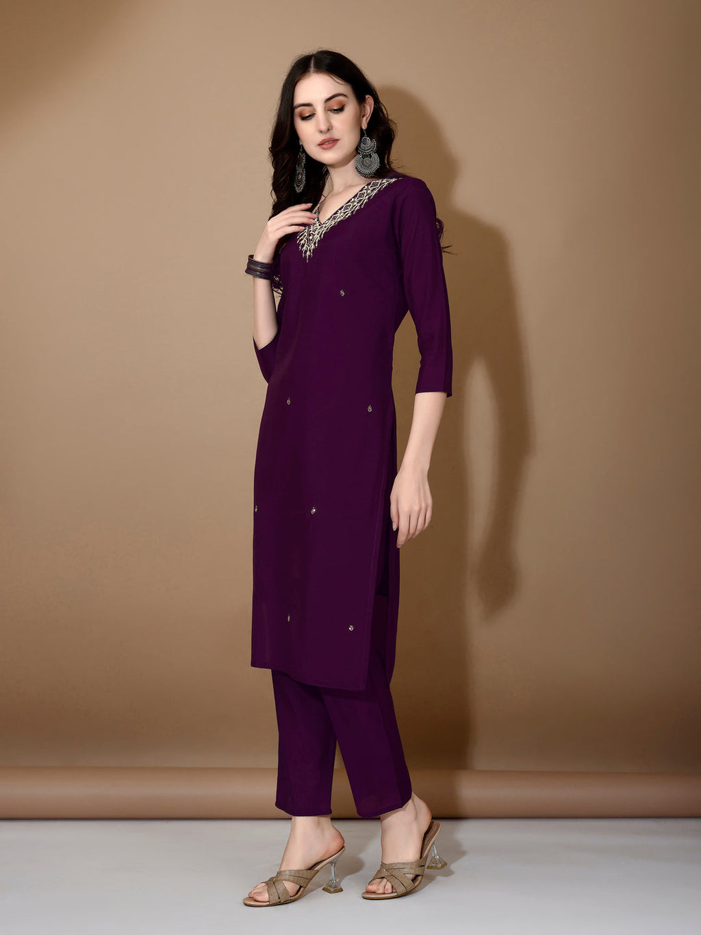 Hand Embroidered Kurta With Pant & Dupatta Premium Luxury, Purple - Hiral Fashion | Grocsy