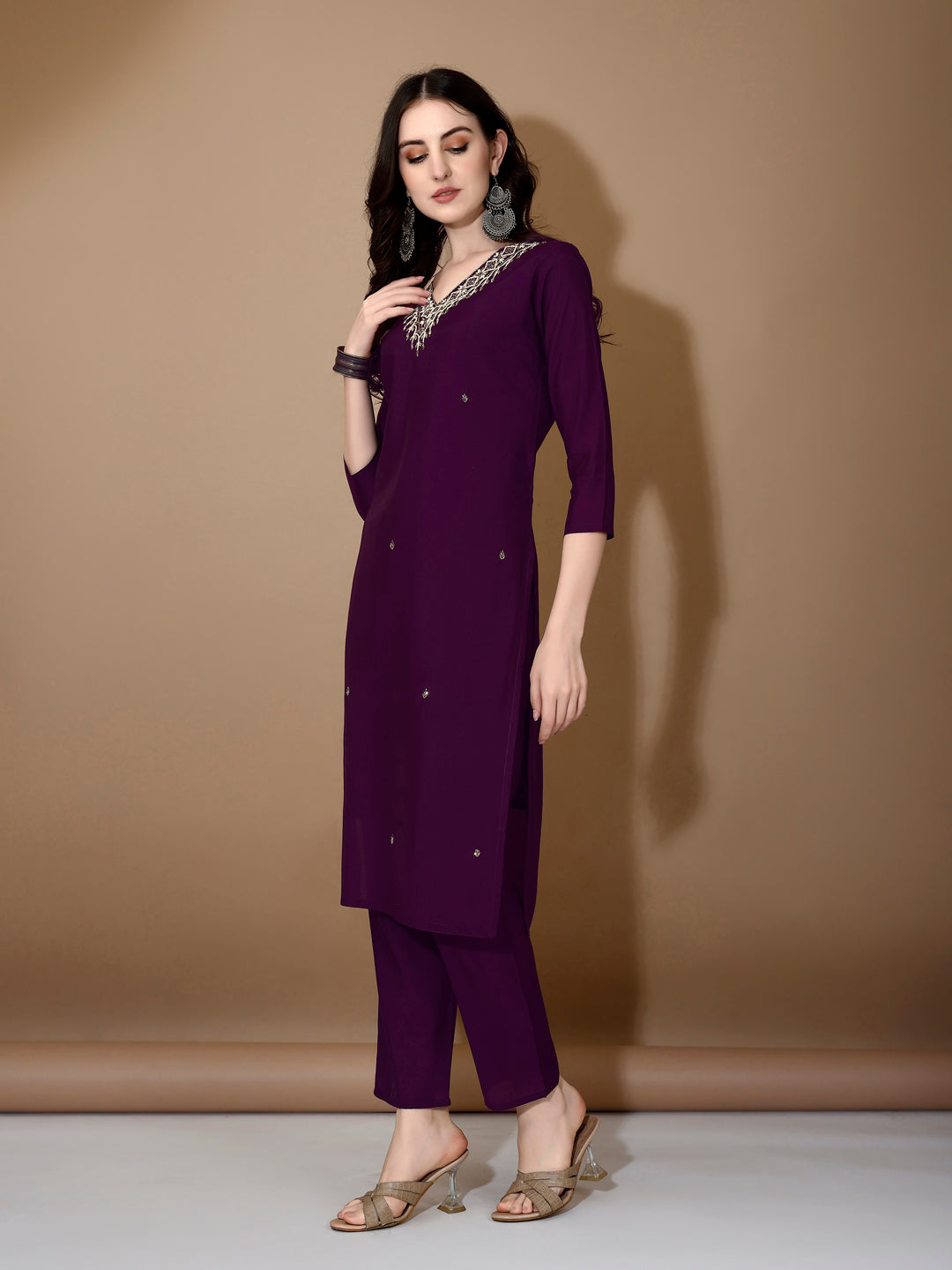 Hand Embroidered Kurta With Pant & Dupatta Premium Luxury, Purple - Hiral Fashion | Grocsy