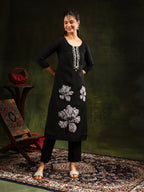 Hand Embroidered Kurta With Pant & Printed Dupatta, Black - Hiral Fashion | Grocsy