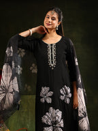 Hand Embroidered Kurta With Pant & Printed Dupatta, Black - Hiral Fashion | Grocsy