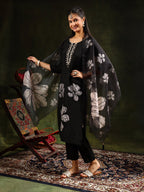 Hand Embroidered Kurta With Pant & Printed Dupatta, Black - Hiral Fashion | Grocsy