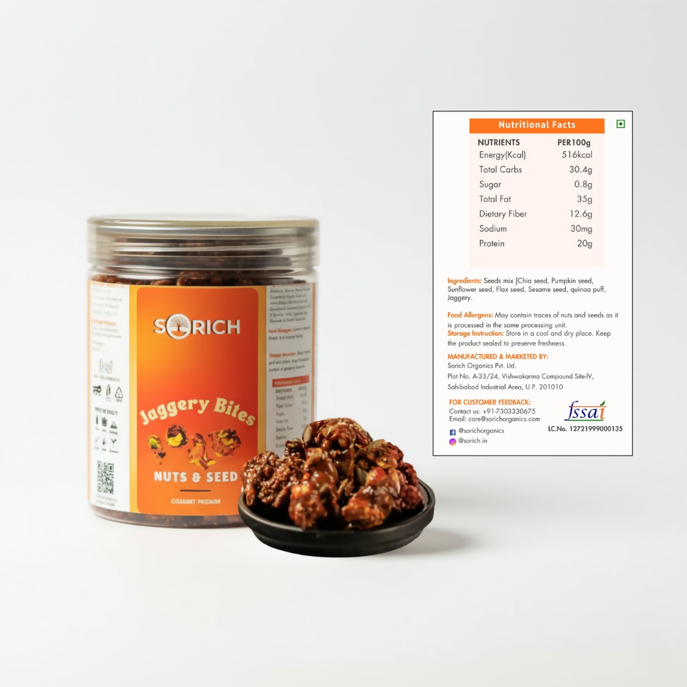 Sorich Organics Jaggery Nut & seed Bites – A Wholesome, Natural & Guilt-Free Sweet | Grocsy