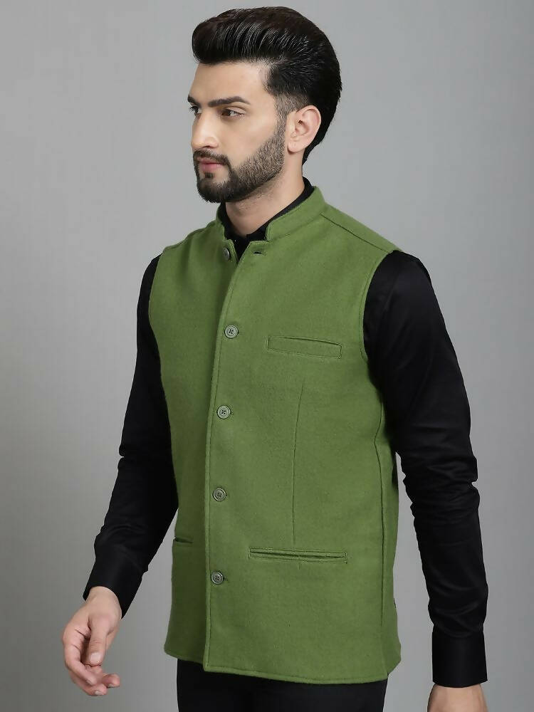 Even Apparels Nehru Jacket With Welt Pockets - Olive | Grocsy
