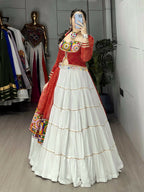 Yash Enterprise Red And White Rayon Cotton Embroidery Semi Stitched Navratri Top Chaniya Choli | Grocsy