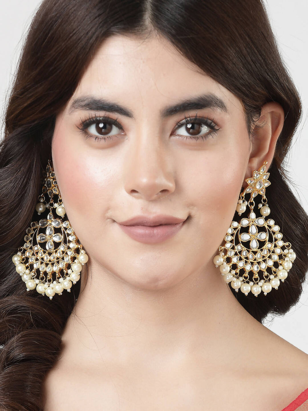 NVR Women's Gold-Polished Kundan Chandbali Earrings | Grocsy