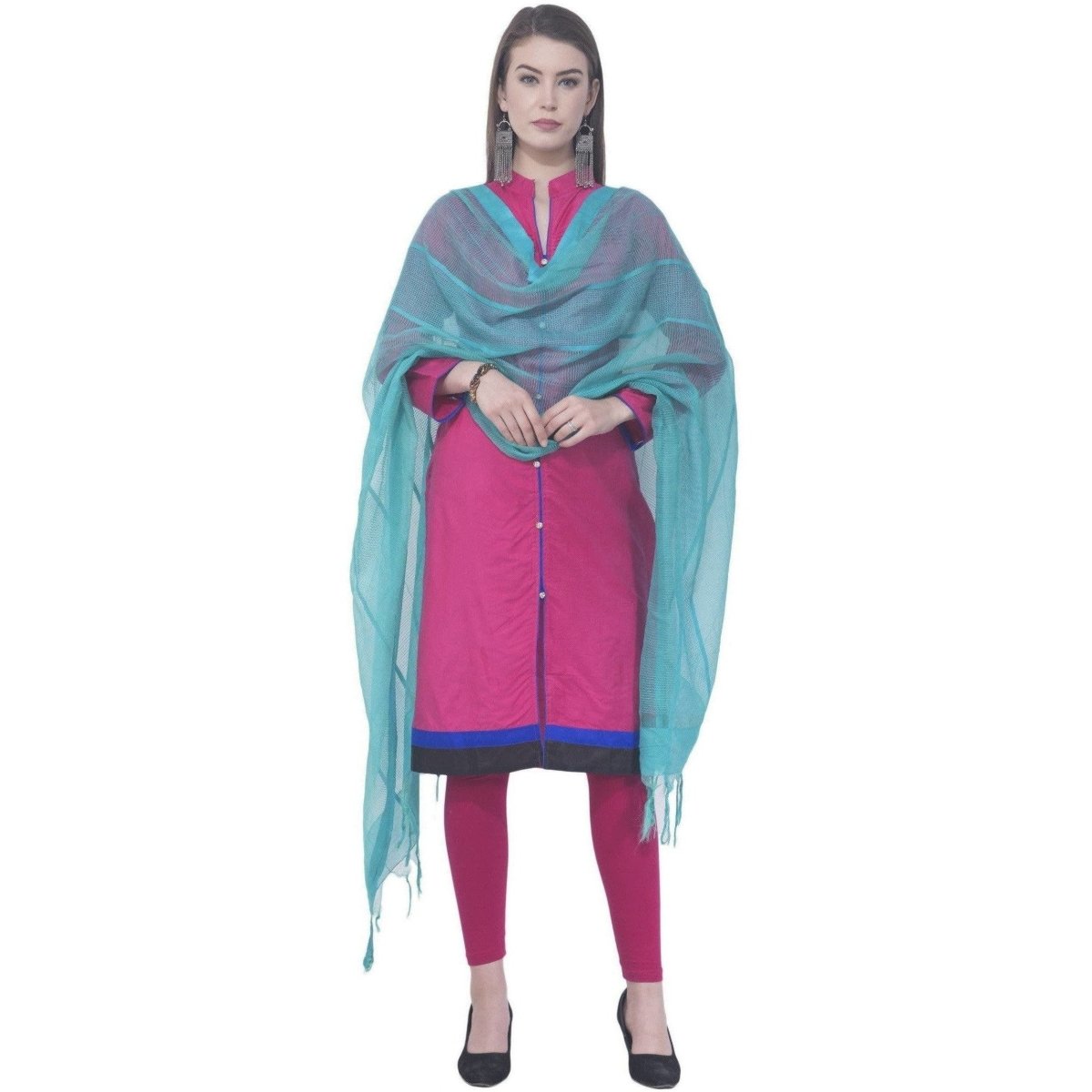 A R Silk Firozi Color Regular Dupatta Cota Cotton Dupattas and Chunnis | Grocsy