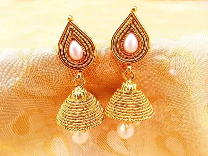Metallic White Kemp Jhumkas | Grocsy