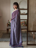 Suta Purple Polka Dots Pure Cotton Saree | Grocsy